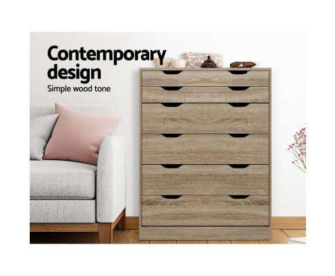 Six Chest of Drawers Neat Oak Artiss