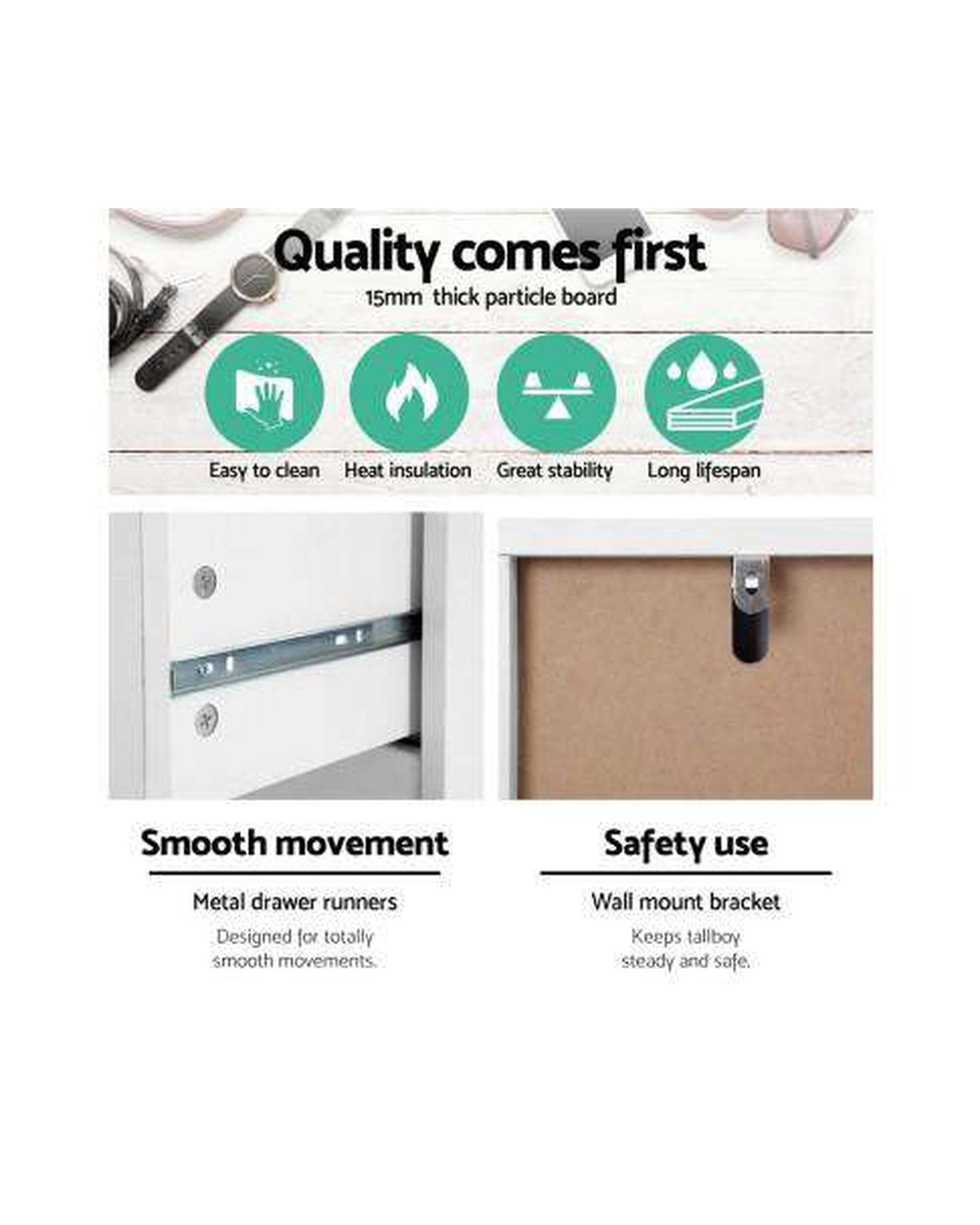 Six Chest of Drawers Neat White Artiss