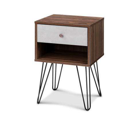 Bedside Table with Drawer - Grey & Walnut Artiss