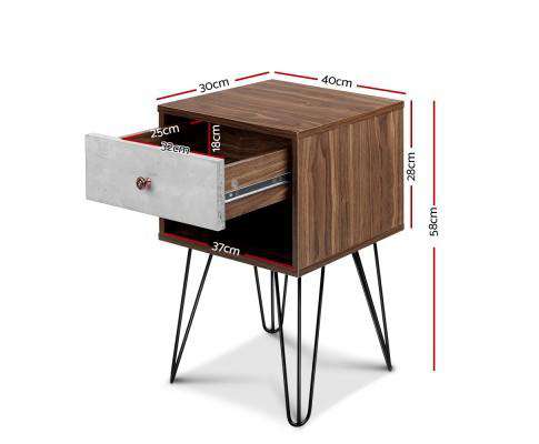 Bedside Table with Drawer - Grey & Walnut Artiss