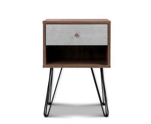 Bedside Table with Drawer - Grey & Walnut Artiss