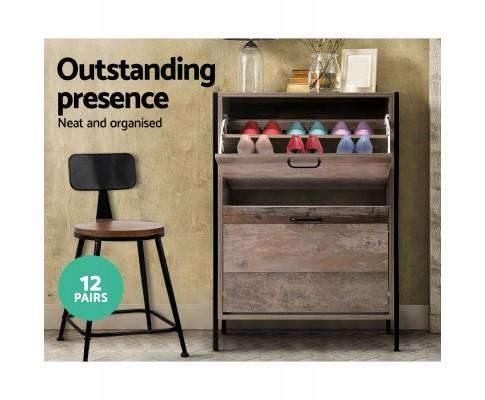 12 Pair Wooden Vintage Shoe Rack Storage Cabinet - Wood Artiss