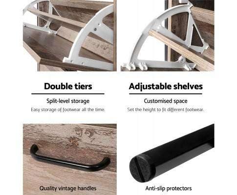 12 Pair Wooden Vintage Shoe Rack Storage Cabinet - Wood Artiss