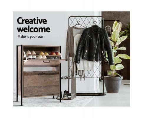 12 Pair Wooden Vintage Shoe Rack Storage Cabinet - Wood Artiss