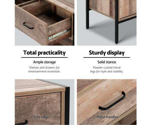 TV Stand Entertainment Unit Storage Cabinet Industrial Rustic Wooden 120cm Artiss