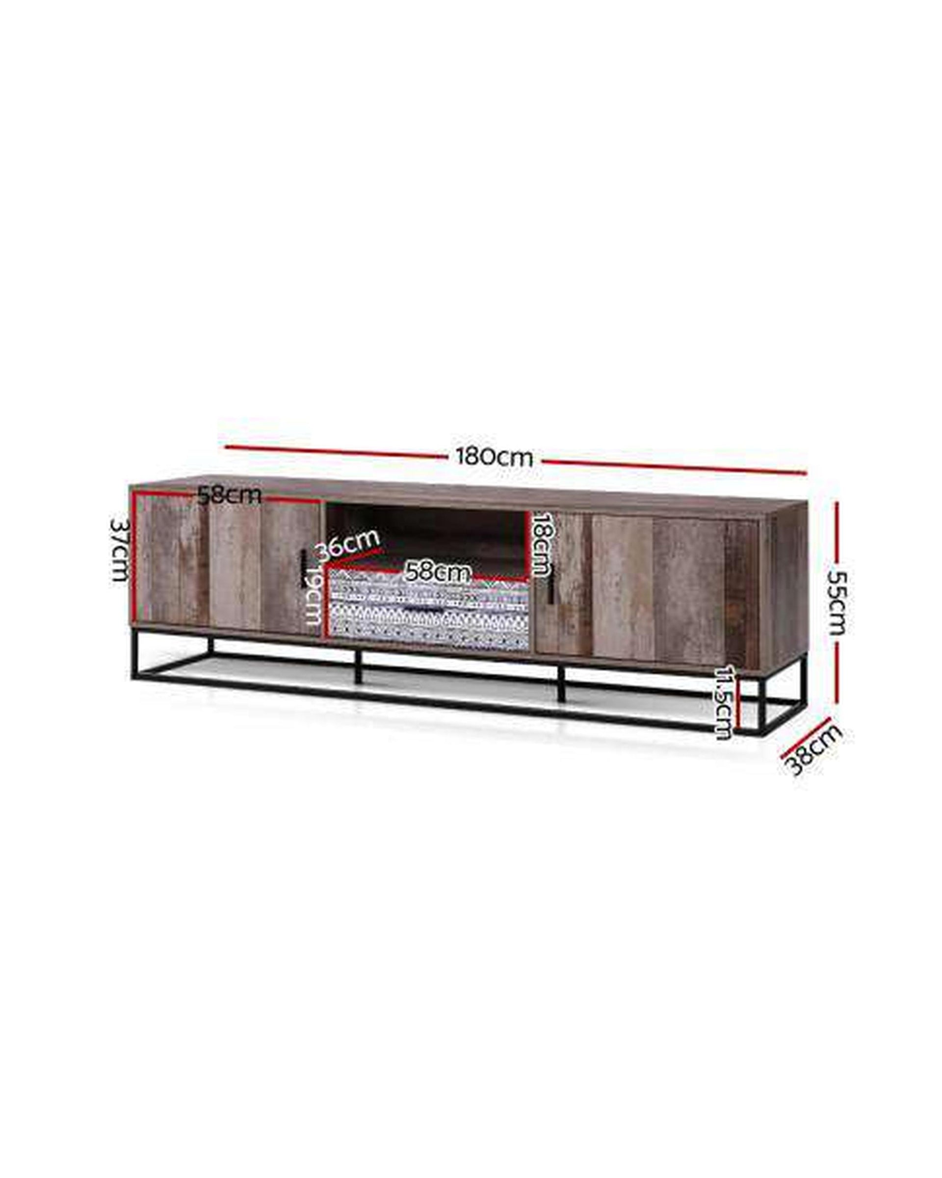 TV Cabinet Entertainment Unit Stand Storage Wooden Industrial Rustic 180cm Artiss