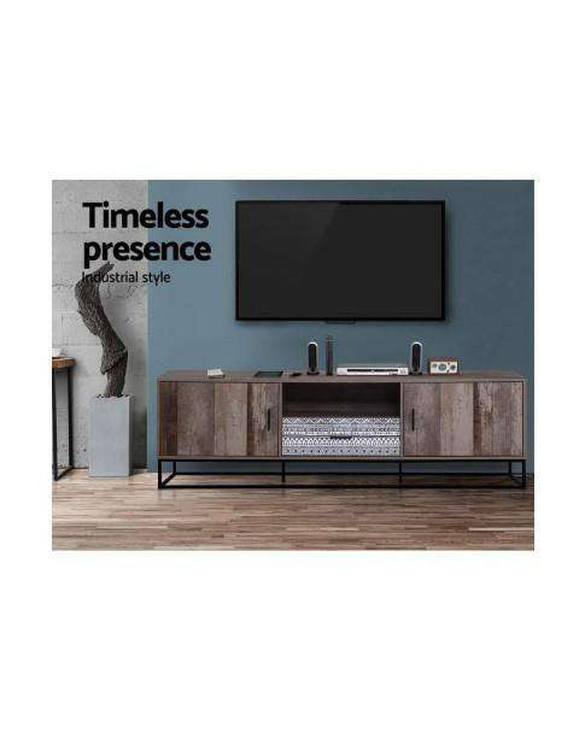 TV Cabinet Entertainment Unit Stand Storage Wooden Industrial Rustic 180cm Artiss