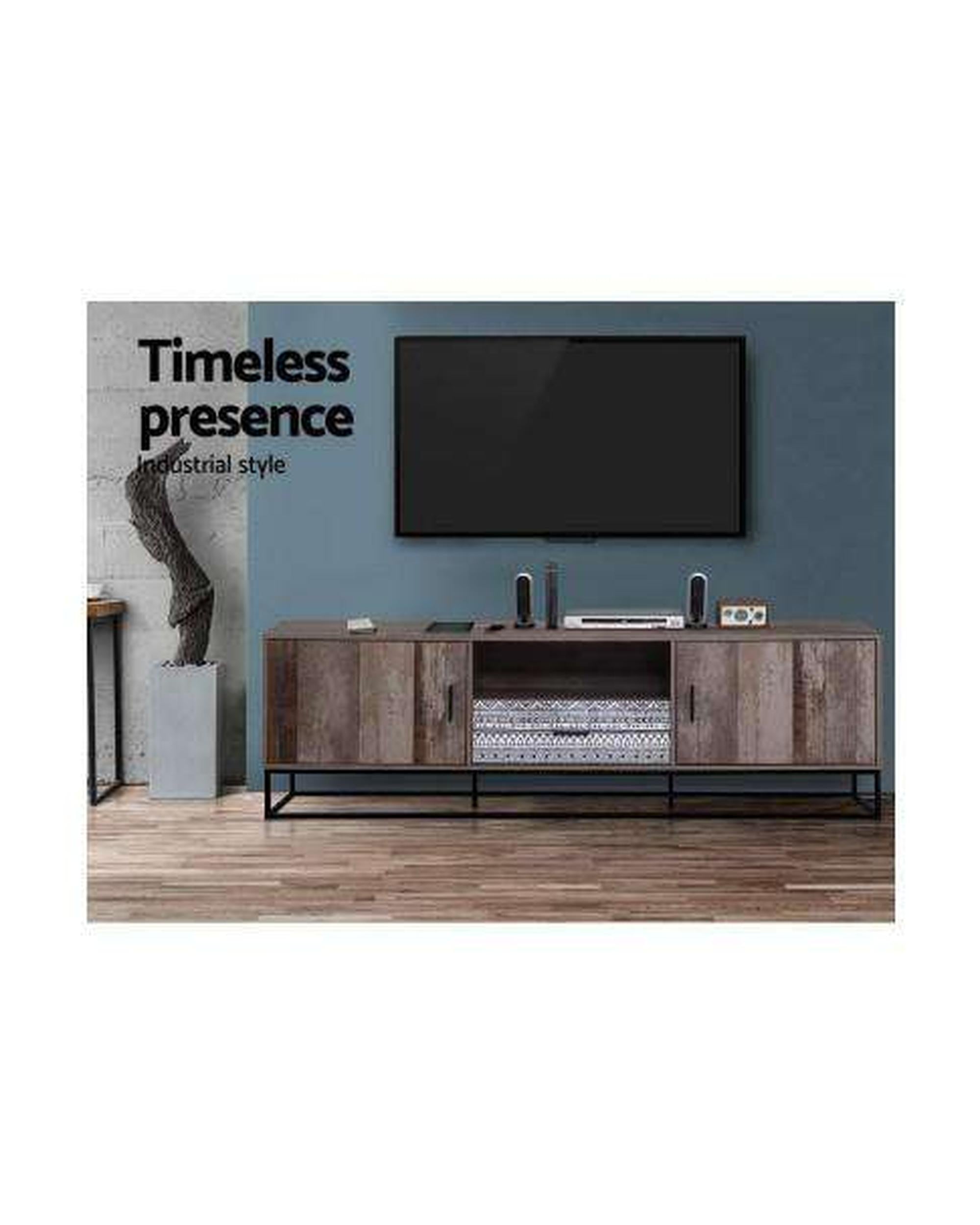 TV Cabinet Entertainment Unit Stand Storage Wooden Industrial Rustic 180cm Artiss