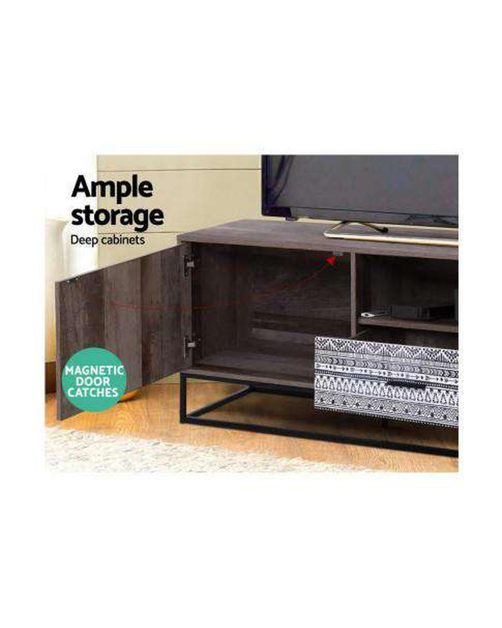 TV Cabinet Entertainment Unit Stand Storage Wooden Industrial Rustic 180cm Artiss