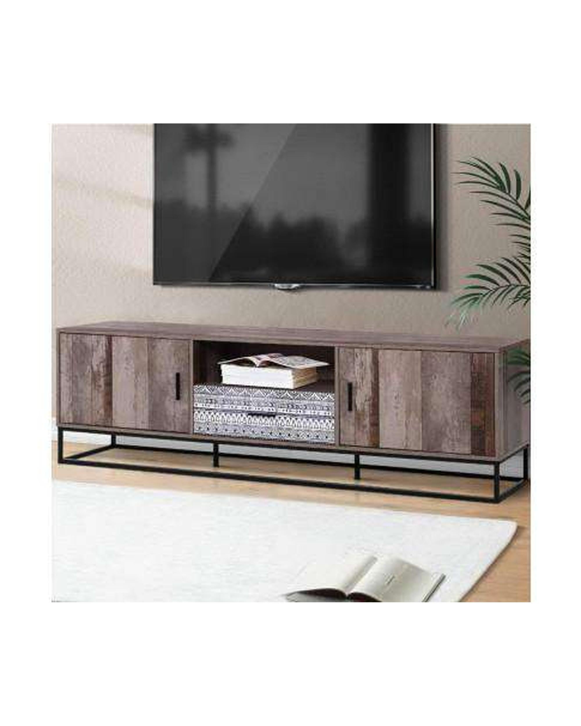 TV Cabinet Entertainment Unit Stand Storage Wooden Industrial Rustic 180cm Artiss