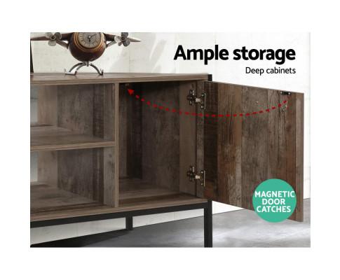 TV Cabinet Entertainment Unit Stand Storage Wood Industrial Rustic 124cm Artiss