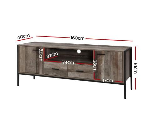 TV Cabinet Entertainment Unit Stand Storage Wood Industrial Rustic 160cm Artiss