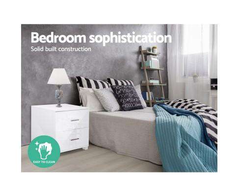 Classic High Gloss White Bedside Table Artiss