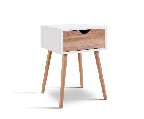 Bedside Tables Drawers Side Table Storage Cabinet Nightstand Solid Wood Legs Bedroom White Artiss
