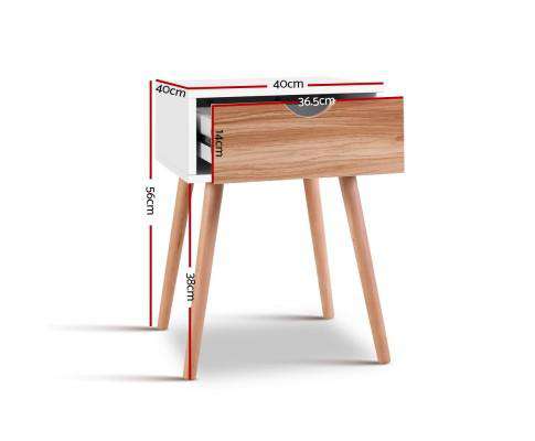 Bedside Tables Drawers Side Table Storage Cabinet Nightstand Solid Wood Legs Bedroom White Artiss