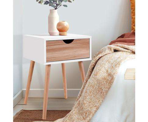 Bedside Tables Drawers Side Table Storage Cabinet Nightstand Solid Wood Legs Bedroom White Artiss
