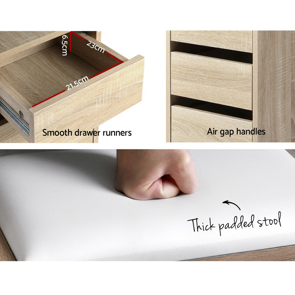 Corner Dressing Table Mirror Stool Set Makeup Vanity Desk Chair Oak Artiss