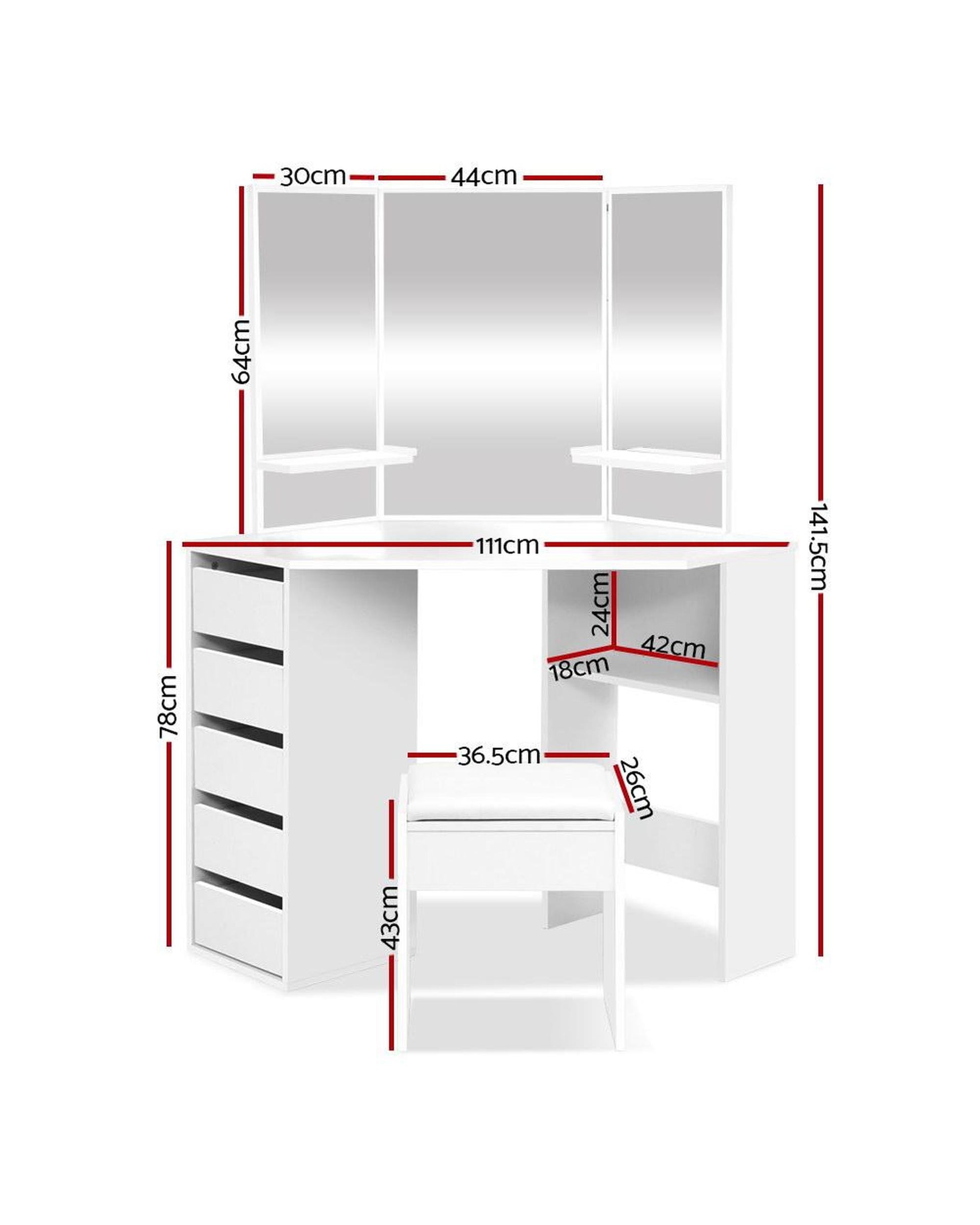 Corner Dressing Table With Mirror Stool White Mirrors Makeup Tables Chair Artiss