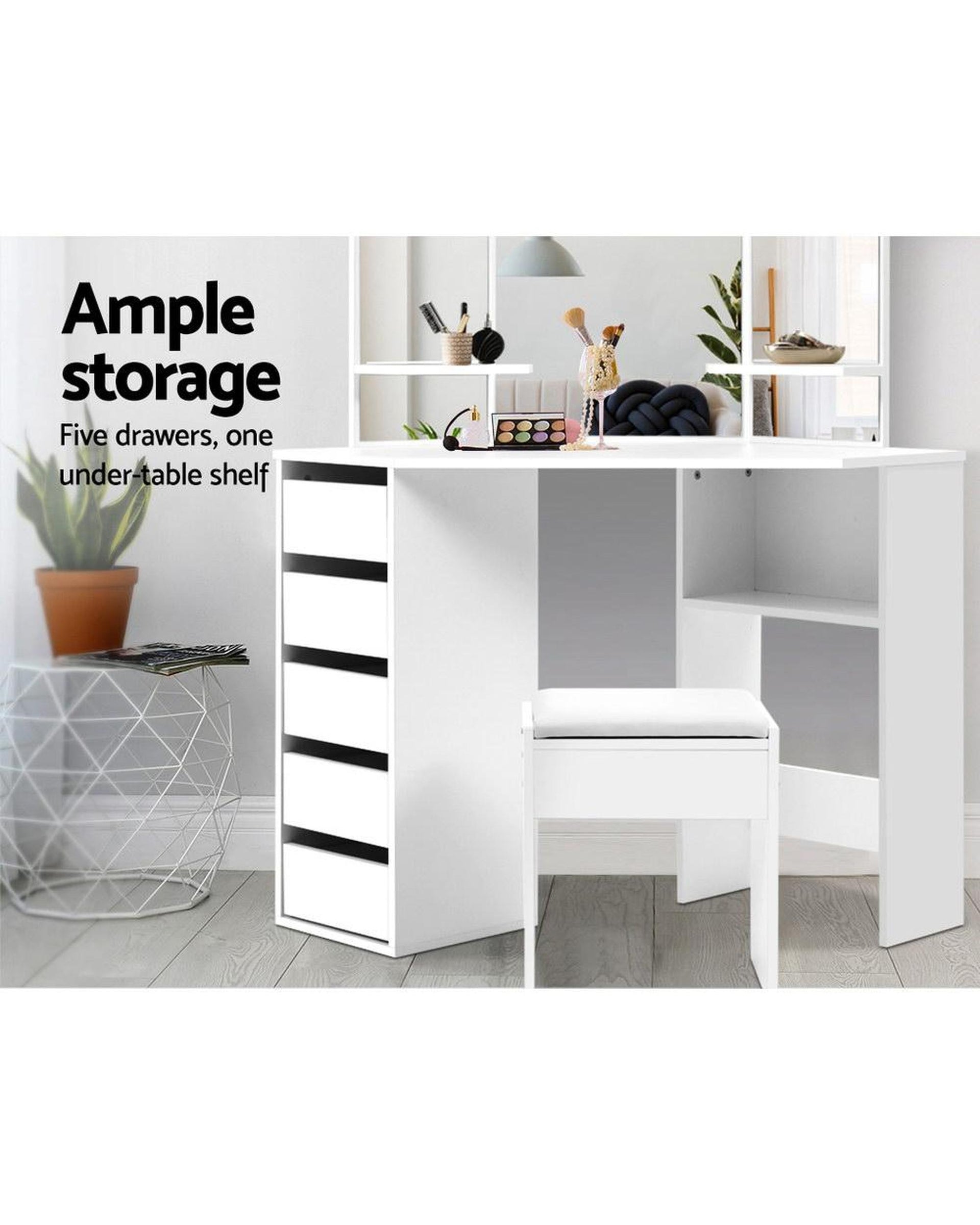 Corner Dressing Table With Mirror Stool White Mirrors Makeup Tables Chair Artiss