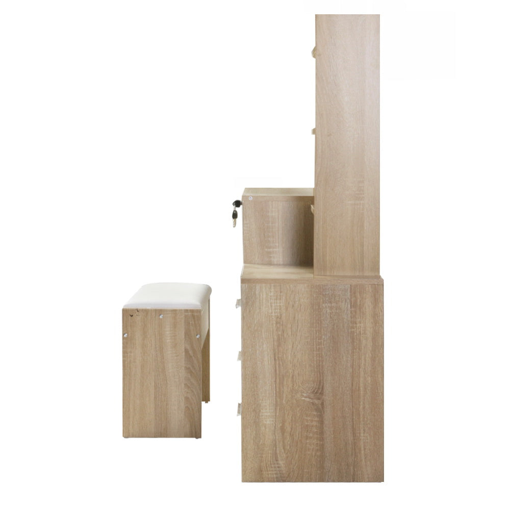 Dressing Table Mirror Stool Set Vanity Makeup Desk Organizer Drawer Oak Artiss