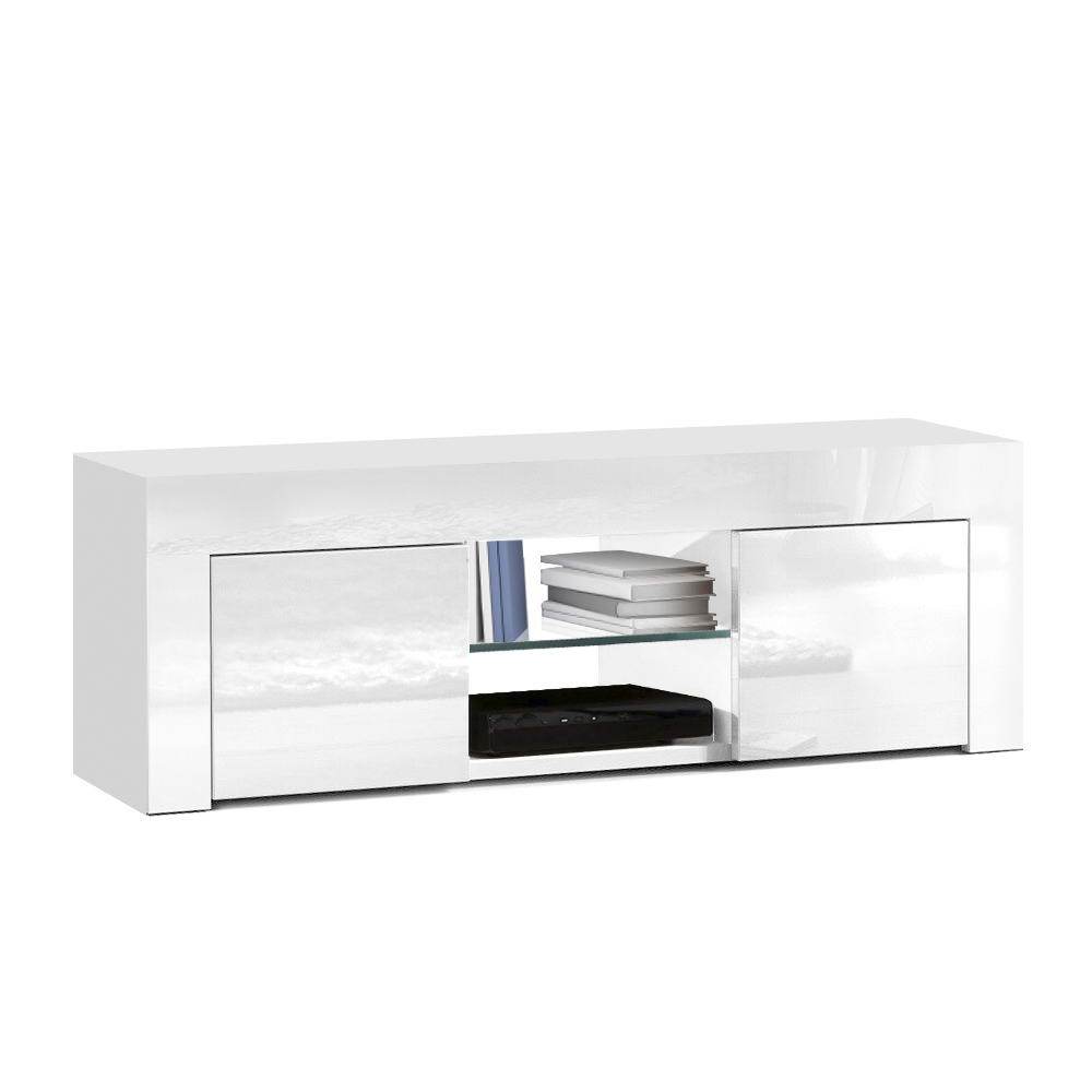 130cm High Gloss TV Stand Entertainment Unit Storage Cabinet Tempered Glass Shelf White Artiss