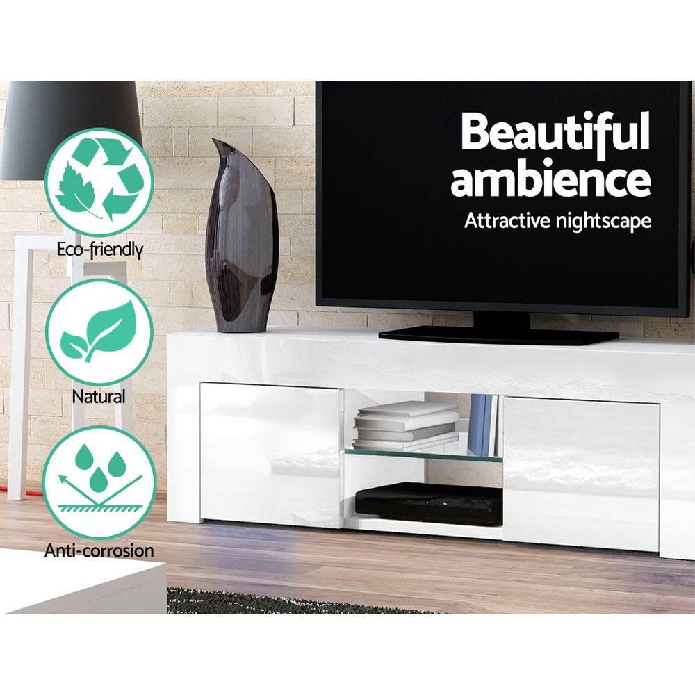 130cm High Gloss TV Stand Entertainment Unit Storage Cabinet Tempered Glass Shelf White Artiss