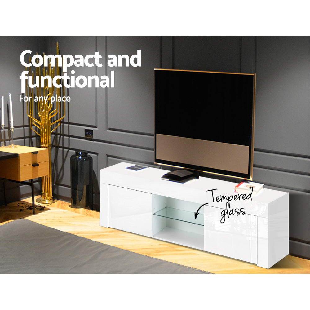 130cm High Gloss TV Stand Entertainment Unit Storage Cabinet Tempered Glass Shelf White Artiss