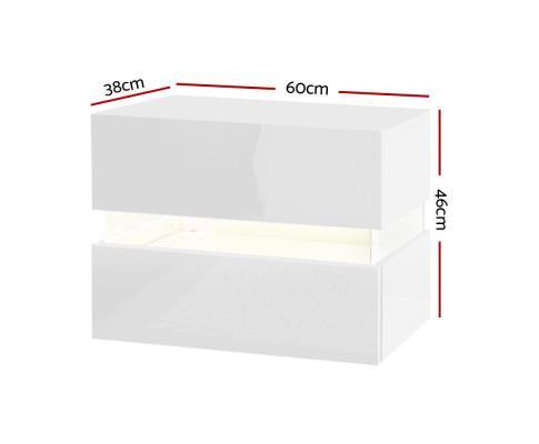 Bedside Table 2 Drawers RGB LED Side Nightstand High Gloss Cabinet White Artiss