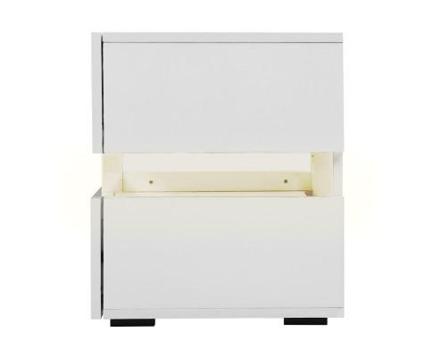 Bedside Table 2 Drawers RGB LED Side Nightstand High Gloss Cabinet White Artiss