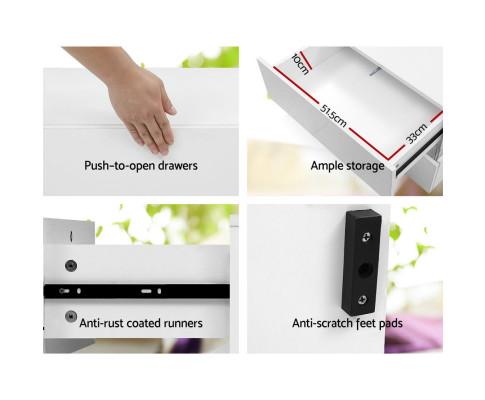 Bedside Table 2 Drawers RGB LED Side Nightstand High Gloss Cabinet White Artiss