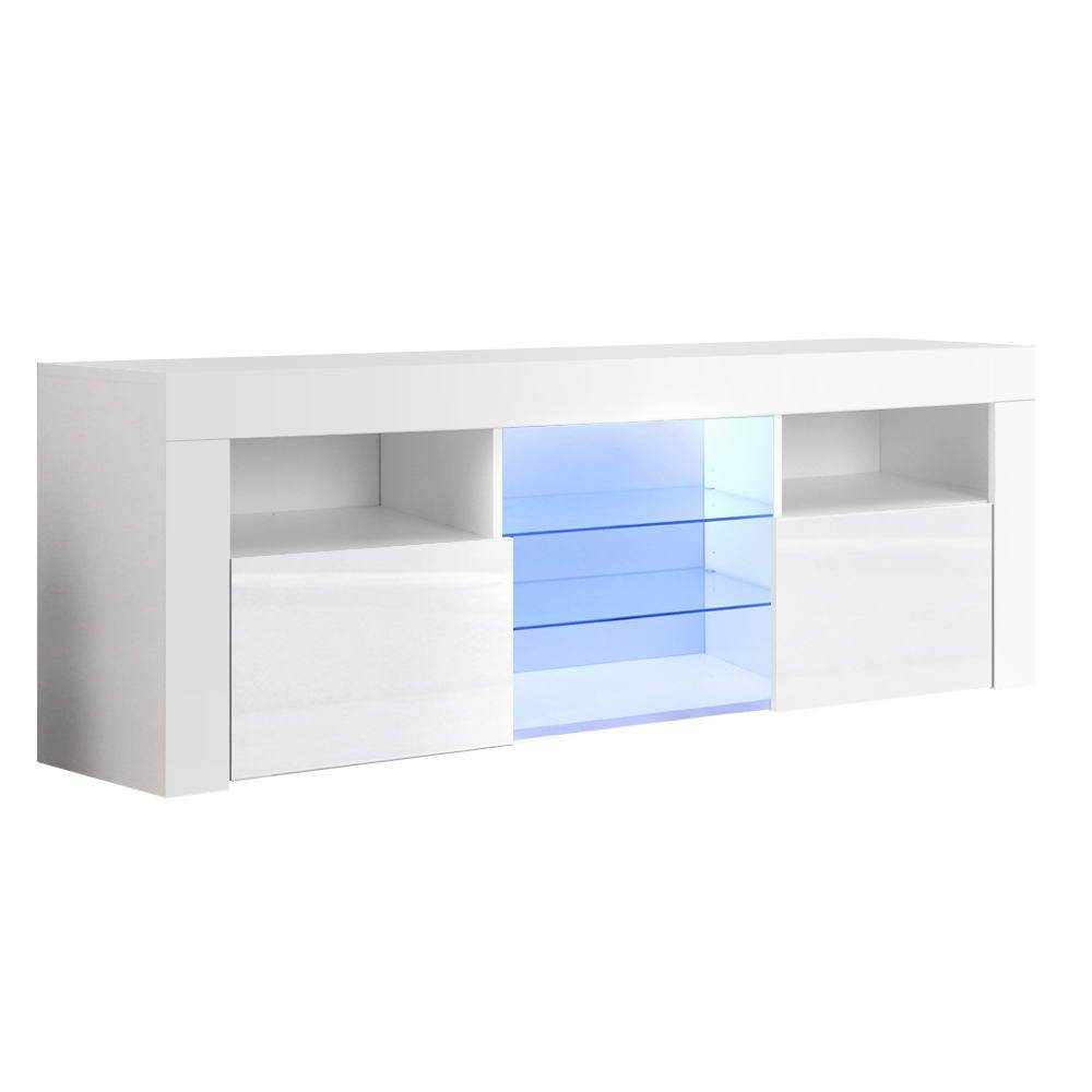 TV Cabinet Entertainment Unit Stand RGB LED Gloss Furniture 145cm White Artiss