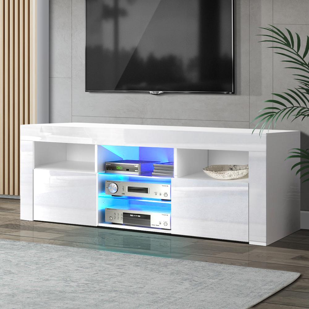 TV Cabinet Entertainment Unit Stand RGB LED Gloss Furniture 145cm White Artiss