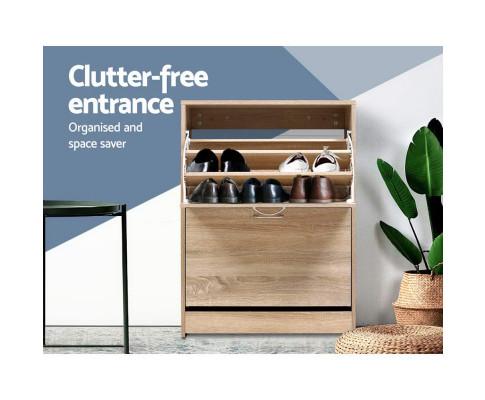 Shoe Cabinet Shoes Storage Rack 24 Pairs Organiser Shelf Cupboard Oak Artiss