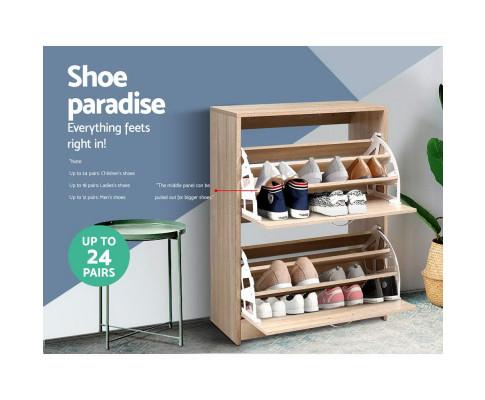 Shoe Cabinet Shoes Storage Rack 24 Pairs Organiser Shelf Cupboard Oak Artiss