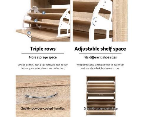Shoe Cabinet Shoes Storage Rack 24 Pairs Organiser Shelf Cupboard Oak Artiss