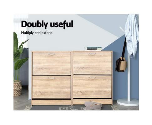 Shoe Cabinet Shoes Storage Rack 24 Pairs Organiser Shelf Cupboard Oak Artiss