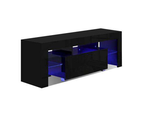 TV Cabinet Entertainment Unit Stand RGB LED Gloss Furniture 130cm Black Artiss