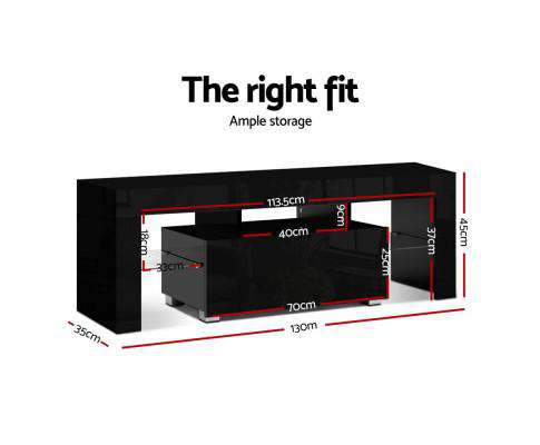 TV Cabinet Entertainment Unit Stand RGB LED Gloss Furniture 130cm Black Artiss