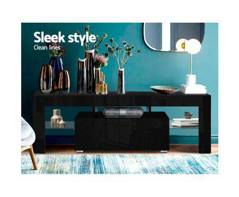 TV Cabinet Entertainment Unit Stand RGB LED Gloss Furniture 130cm Black Artiss