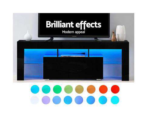 TV Cabinet Entertainment Unit Stand RGB LED Gloss Furniture 130cm Black Artiss
