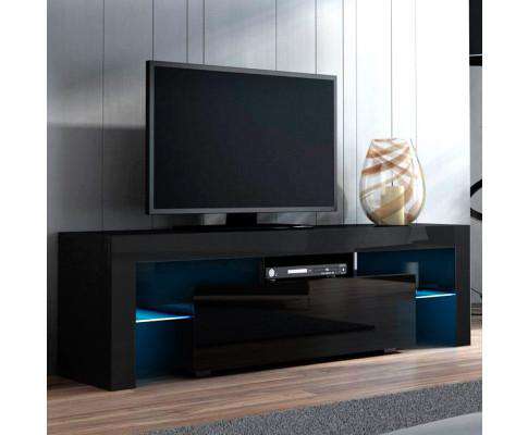 TV Cabinet Entertainment Unit Stand RGB LED Gloss Furniture 130cm Black Artiss