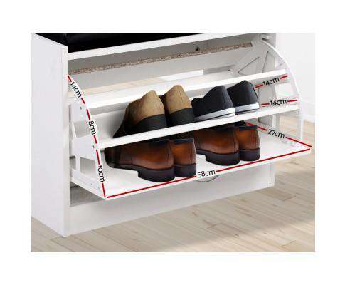 Shoe Cabinet Bench Shoes Storage Rack Organiser Storage White 15 Pairs Artiss
