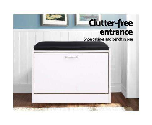 Shoe Cabinet Bench Shoes Storage Rack Organiser Storage White 15 Pairs Artiss