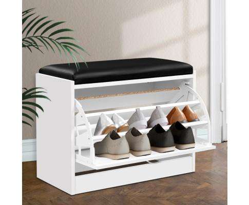 Shoe Cabinet Bench Shoes Storage Rack Organiser Storage White 15 Pairs Artiss