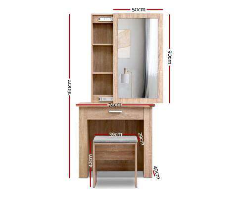 Dressing Table Mirror Stool Mirror Jewellery Cabinet Makeup Storage Wood Artiss