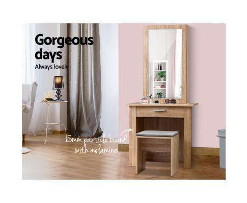 Dressing Table Mirror Stool Mirror Jewellery Cabinet Makeup Storage Wood Artiss