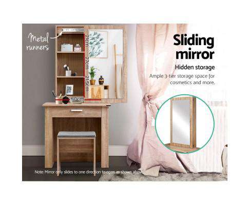 Dressing Table Mirror Stool Mirror Jewellery Cabinet Makeup Storage Wood Artiss