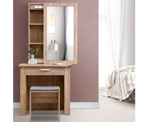 Dressing Table Mirror Stool Mirror Jewellery Cabinet Makeup Storage Wood Artiss
