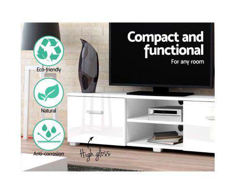 TV Cabinet Entertainment Unit Stand High Gloss Furniture Storage Drawers 140cm White Artiss