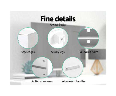 TV Cabinet Entertainment Unit Stand High Gloss Furniture Storage Drawers 140cm White Artiss